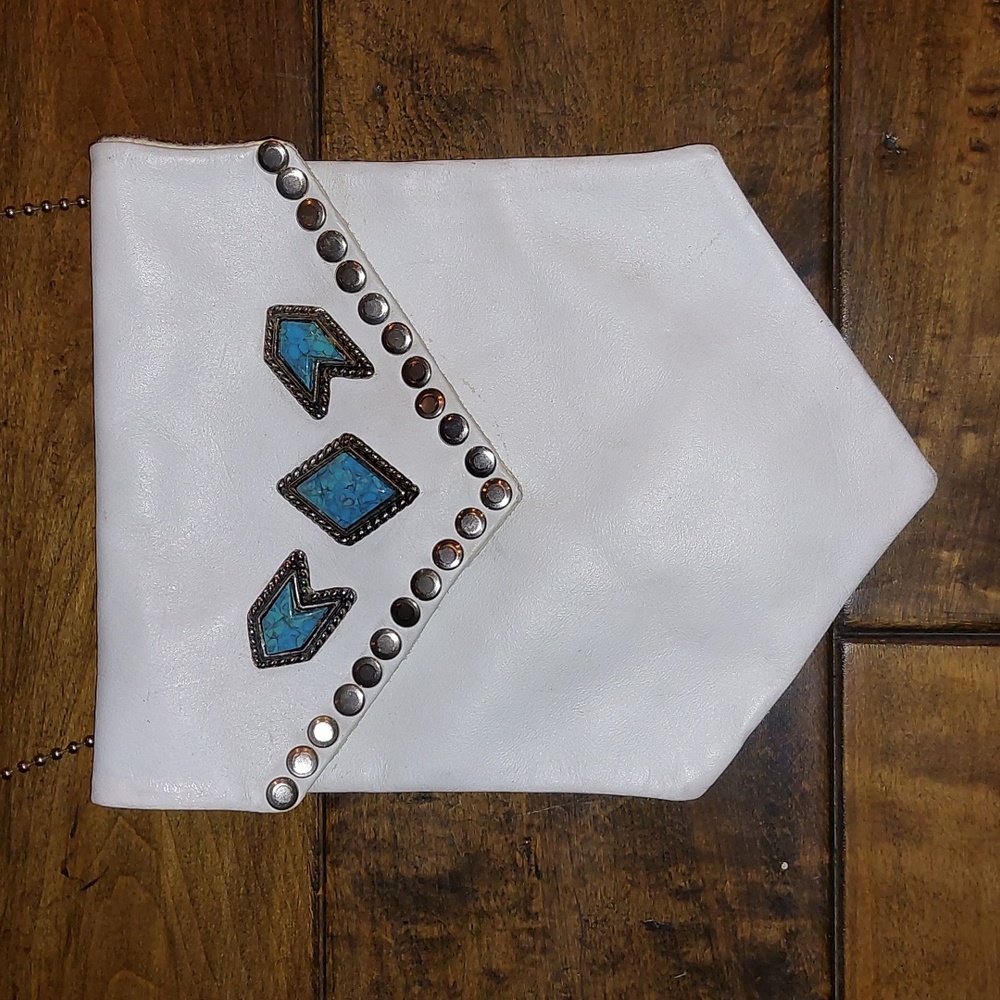 Nina Arjan Vintage 1992 genuine white purse leather mini bag with turquoise - Picture 4 of 8